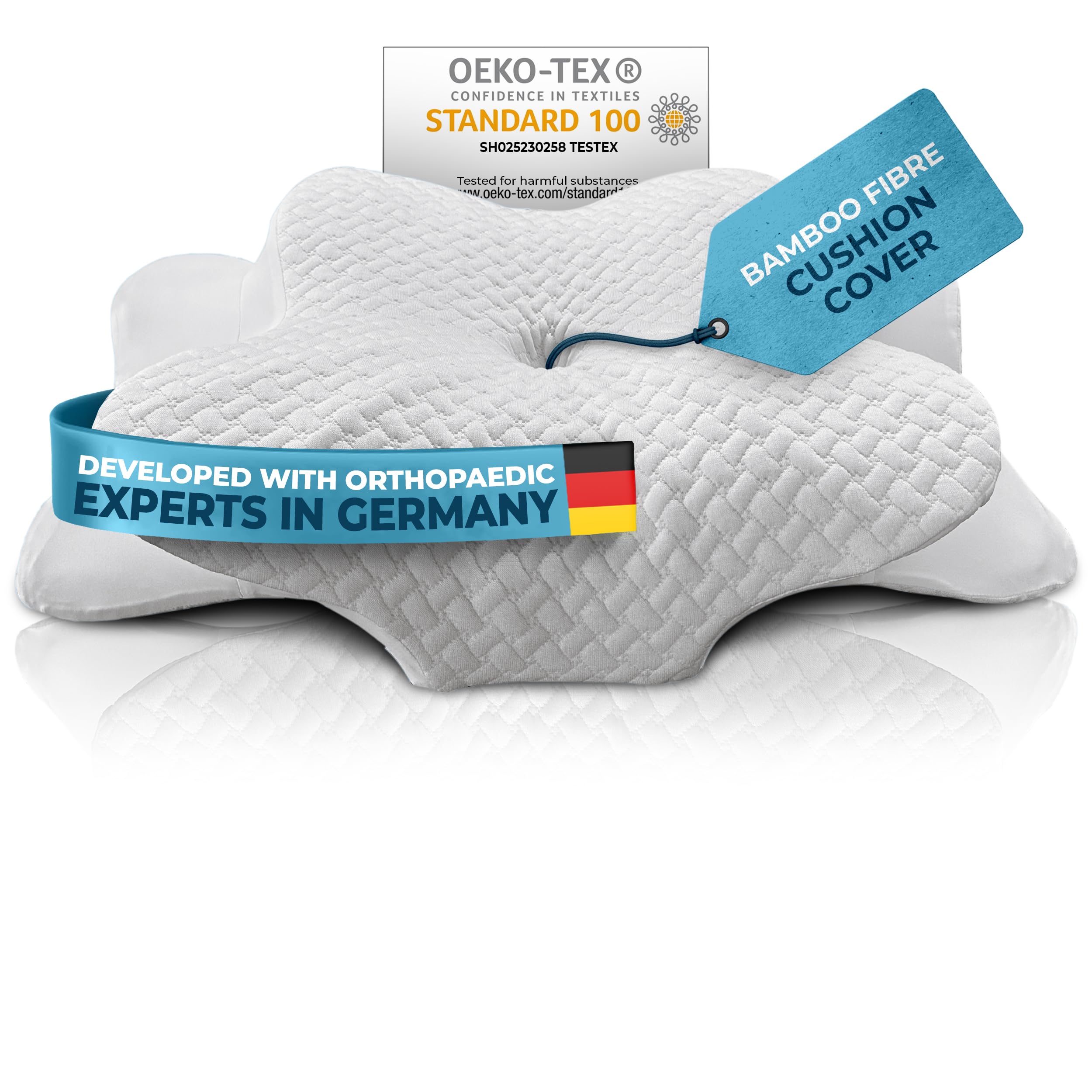 Glückstoff® Pillowcase for Orthopaedic Pillow [WITH COOLING & WARMING EFFECT] made of Bamboo Fibre and Spandex | Soft & Cosy | Replacement Cover | White | Version: Ergo