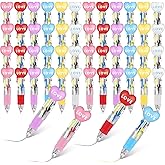 Gilprop 50 Pcs Multicolor Valentine Ballpoint Pen Bulk 4 in 1 Retractable Valentine Ballpoint Writing Pens Colored Mini Heart Gifts for Home Love Theme Party Supplies Favors Exchange Gifts