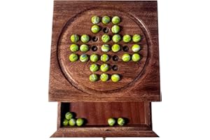Wooden Solitaire with Drawer for Leprechaun Marbles | Travel Games | Strategic & Traditional Games | Perfect for Adults & Fam