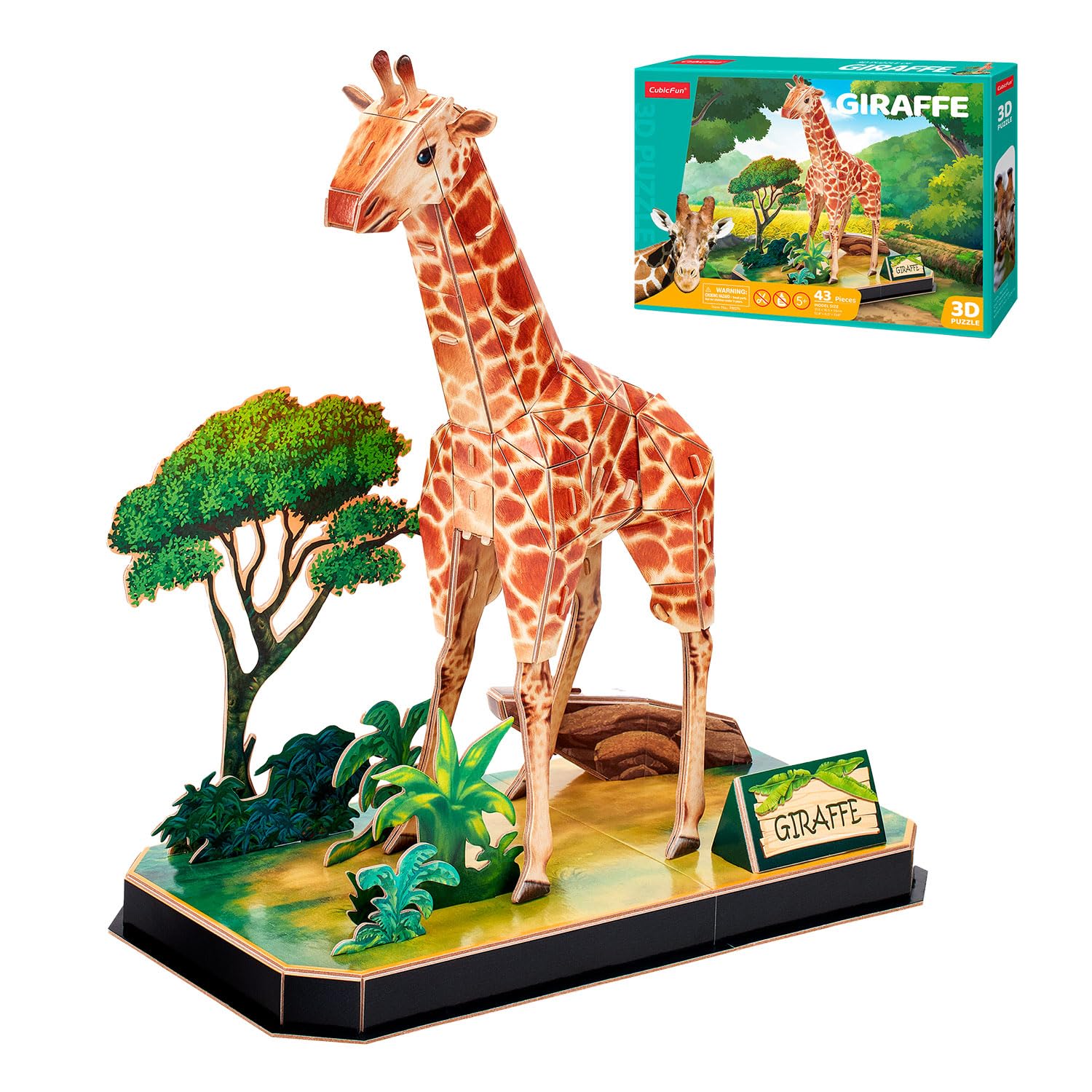Party Town - Giraffe 3D Puzzle, 43 Pieces, Realistic Style, Beginner Level, Ages 8-99, 1 Set, 1 Item, 1 Unit, Tabletop Play