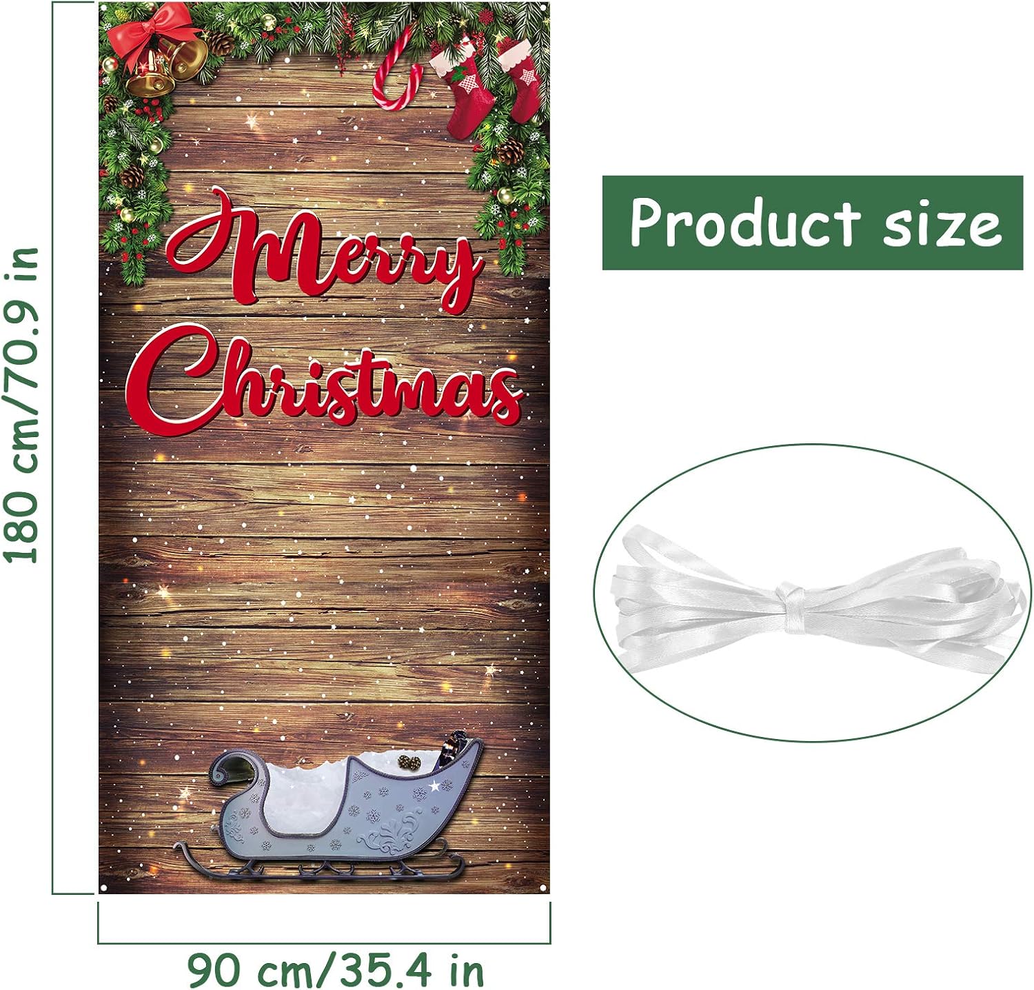 Christmas Party Supplies Merry Christmas Door Cover Fabric Glitter Wood Background Christmas Stocking Backdrop Background Banner for Photo Booth Props New Year Party Decorations 70.9 x 35.4 Inches - Image 3