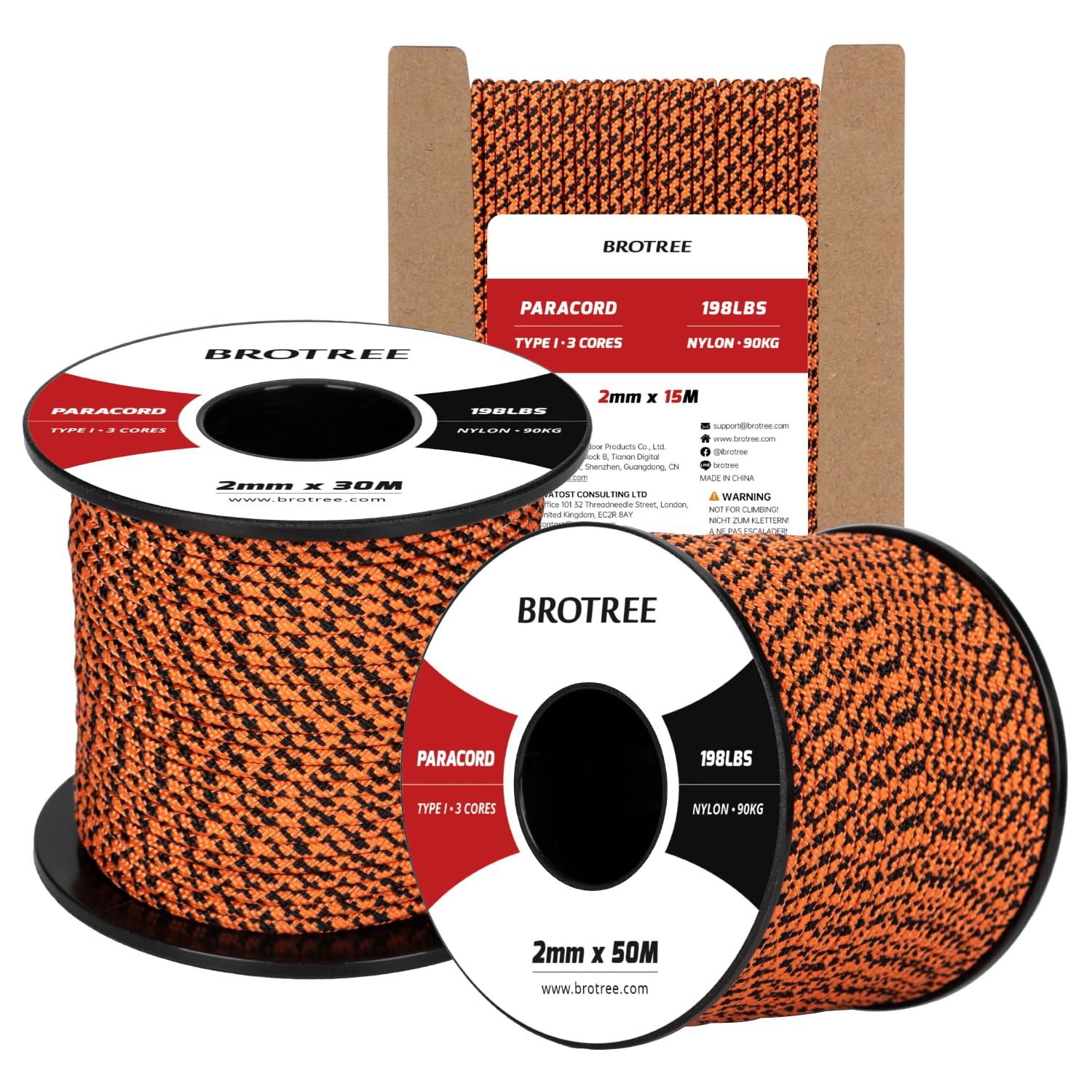 Brotree 2mm Paracord 3 Strands 50M 100% Nylon Rope Parachute Cord for Outdoor, Craft, DIY - 90kg Breaking Load (Black Widow) — image 1