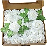 Meldel Artificial Flower 25pcs Real Touch Ivory Fake Foam Roses with Stems for DIY Wedding Bouquets Gifts White Bridal Shower Faux Floral Centerpieces Arrangements Home Party Tables Decorations