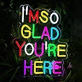 Enuoli I'm So Glad You Here Neon Sign Wall Decor Letter LED Neon Lights Light Up Signs For Kids Room Dimmable Positive Affirmation LED Neon Light Sign Home Business Wall Art Decor