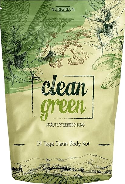 Clean Green Detox Tee ? schnell und wirksam ? 14 Tage Body Detox Tee Kur ? 100% natürliche Kräuterteemischung Hergestellt in 