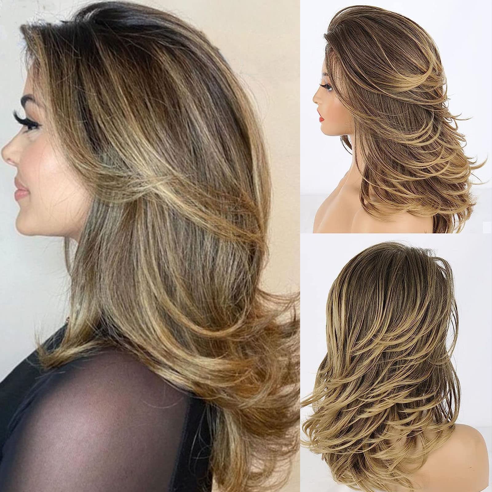 Photo 1 of SCENTW Long Layered Blonded Hightlight Wigs for Women 22inches Wavy Wig Natural Looking Synthetic Heat Resistant Hair Wig for Daily Party Use (bonded)