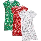 FEREMO 3 Pack Nightgowns for Women Soft Cotton Short Sleeve Night Shirts Womens Print Sleep Shirts Sleepwear