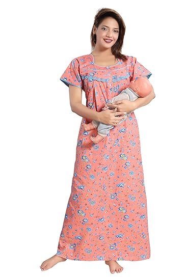 Soulemo Women's Pure Cotton Feeding Nighty/Maternity Dress for Post & Pre Pregnancy Wear. 399