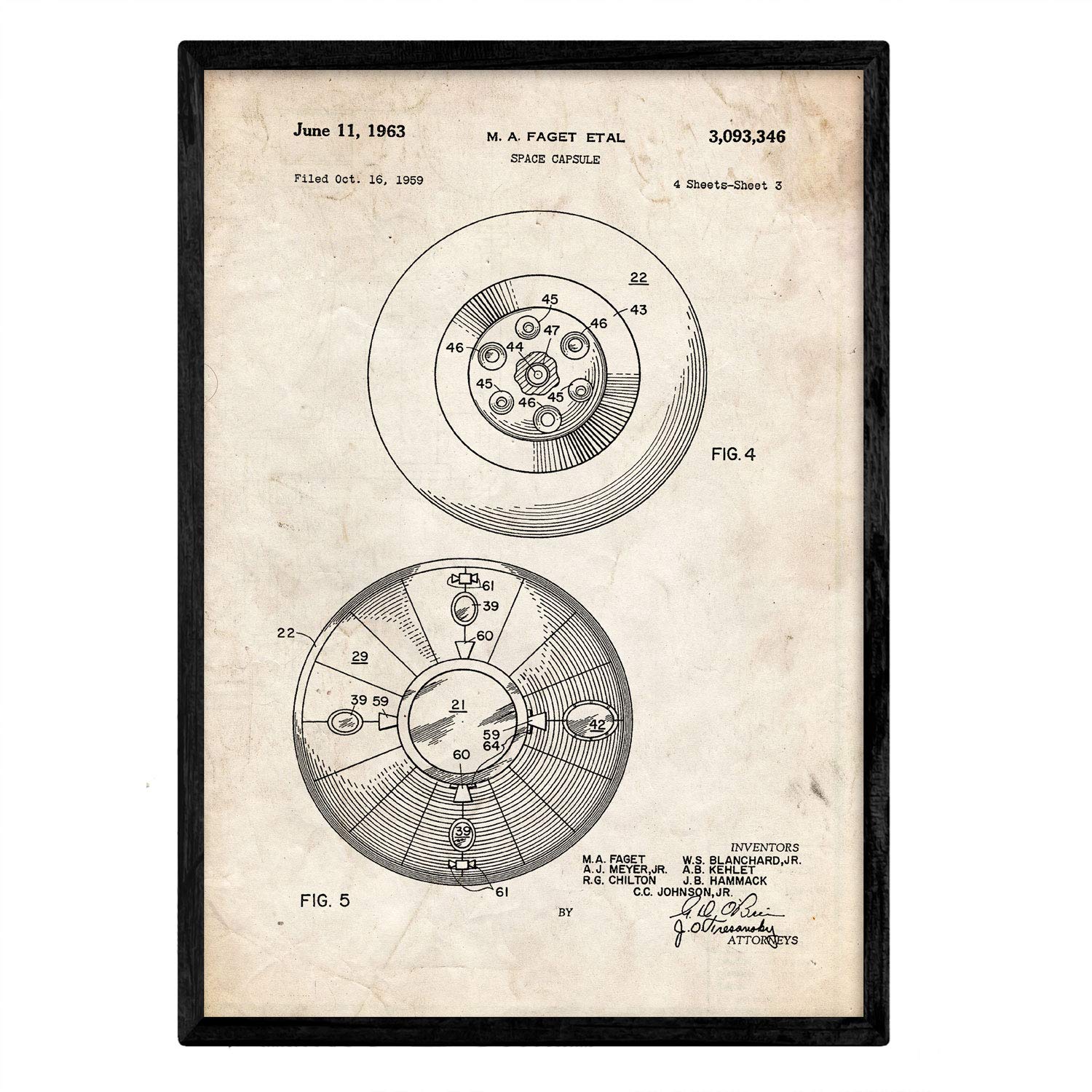 Nacnic Poster patent space capsule 2. Print design patent in A3 size antique and vintage background