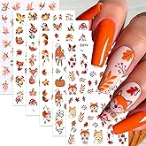 6Pcs Maple Leaf Nails Stickers,Fall Maple Leaf Nail Art Sticker Thanksgiving Pumpkin Nail Stickers for Nails Art Cute Fox Pine Mushroom Ginkgo Nail Decals Leaf Nails Design Nail Supplies for Women