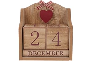 Generic Wooden Perpetual Date Calendar Blocks Red Floral Print Desk Cubes Calendar Home Office Decor