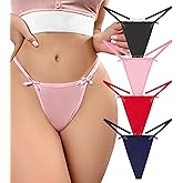 BFTBTY G-String Thongs for Women Low Waist Sexy Underwear No Show Cheeky T-Back Bikini Panties 4 Pack