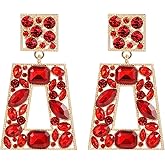 Canboer Elegant Rhinestone Rectangle Dangle Earrings Trendy Geometric Drop Statement Earrings Hypoallergenic for Women