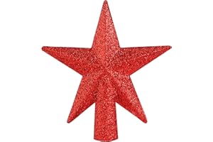Ornativity Glitter Star Tree Topper - Christmas Red Decorative Holiday Tabletop Desktop Mini Trees Toppers Sparkle Bethlehem Star Decor Xmas Ornament 4"