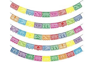 Asoulin 5PCS Mexican Party Decorations, 90FT Plastic Papel Picado Banner, Fiesta Party Decoration, Dia De Los Muertos, Day of The Dead Decorations, Cinco De Mayo Decor, Mexico Birthday Party Supplies
