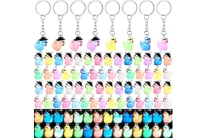 Ecation 100 Pcs Luminous Mini Duck Keychains Glow in The Dark Resin Duck 3D Tiny Key Chains Bulk Small Animal Pendant for Christmas Gifts Birthday Party Favors(Multicolor,Cute)