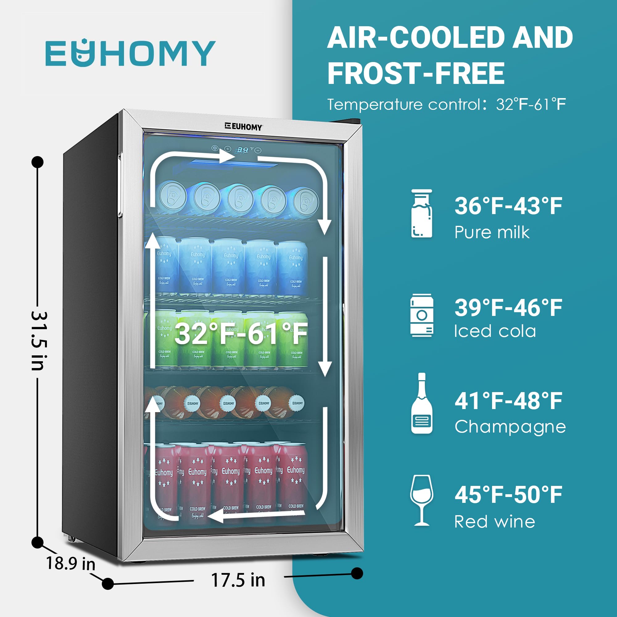 BLACK+DECKER Wine Cooler Refrigerator, 26 Bottle Compressor Cooling Wine Fridge & EUHOMY Beverage Refrigerator and Cooler, 126 Can Mini fridge with Glass Door
