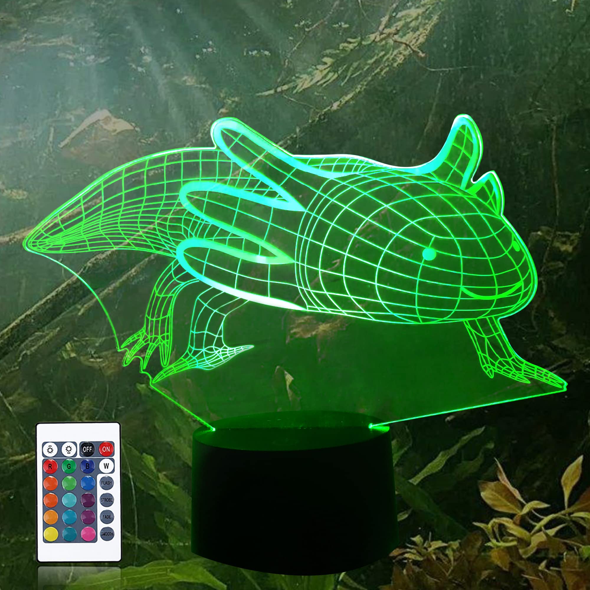 CooPark 3D Axolotl Lamp Night Light Mexican Salamander Fish Illusion Lamp for Kids, 16 Colours Changing with Remote Control, Kids Bedroom Decor as Xmas Holiday Birthday Gifts for Boys Girls