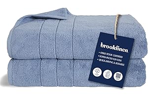 Brooklinen Super-Plush Turkish Cotton Bath Sheets Set of 2 Cotton, 820 GSM, Highly Absorbent, Machine Washable, Perfect for Home & Bathroom (40" x 65", Ocean Blue)