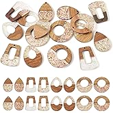 KISSITTY 16pcs 8 Styles Resin Wood Pendants Natural Walnut Vintage Earring Charms Teardrop Pieces Pendants Hanging Ornaments for Necklace Earring Jewelry Making DIY Craft Women
