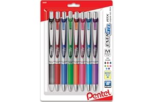 Pentel EnerGel RTX Retractable Liquid Gel Pen, (0.7mm) Metal Tip, Medium Line,Assorted Ink, 8-Pk (BL77BP8M1)