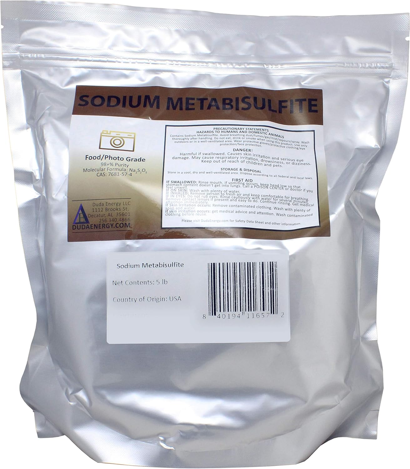 Duda Energy meta05 Sodium Metabisulfite Food Grade/Photo Grade 98, 5 lb.: Industrial & Scientific