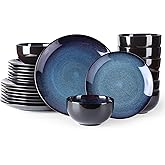 LERATIO Ceramic Dinnerware Sets for 8,Stoneware Plates and Bowls Sets,Handmade Reactive Glaze Dishes Set,Chip Resistant and Scratch Resistant | Oven&Dishwasher & Microwave Safe-Blue(24PCS)