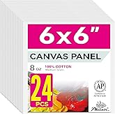 PHOENIX Small Painting Canvas Panels 6x6 Inch, 24 Bulk Pack - 8 Oz Triple Primed 100% Cotton Acid Free Square Canvas Boards for Painting, White Blank Flat Canvas Boards for Acrylic, Oil Paints