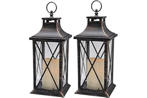 YAKii 14" Decorative Candle Lantern LED Flameless Candle Timer, Plastic LED Candle & Holder, Indoor & Outdoor Hanging Lights(