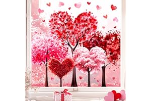JarThenaAMCS Valentine's Day Window Clings Window Stickers Love Heart Tree Double-Sided Glass Decals for Wedding Anniversary Home Office Classroom Party Wall Decor, 9 Sheets