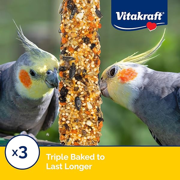 VITAKRAFT CRUNCH STICKS COCKATIEL TREAT APRICOT PEACH FLAVOR – TRIPLE BAKED LONG LASTING BIRD TREATS WITH NATURAL WOOD CHEW CENTER FOR BEAK HEALTH AND ENRICHMENT – 3.5 OZ.