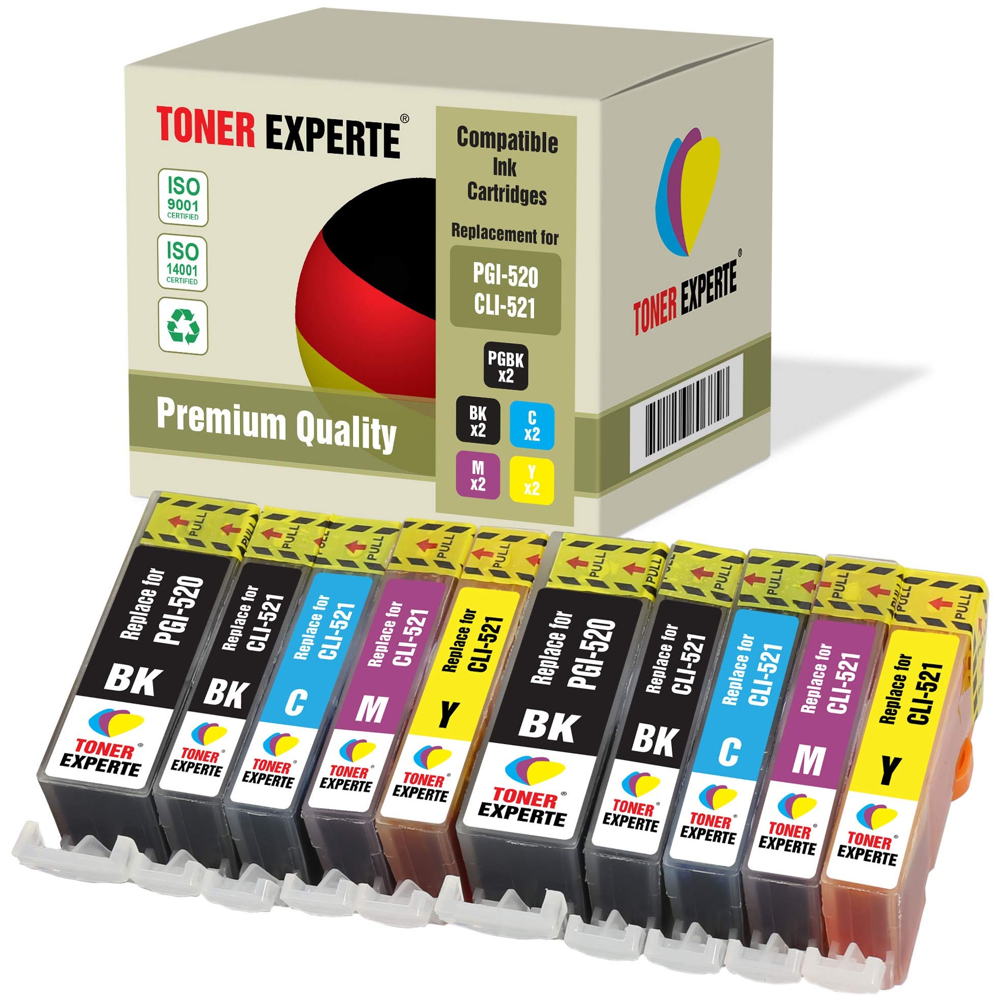 TONER EXPERTE 10 XL Compatible PGI-520 CLI-521 Premium Ink Cartridges for Pixma iP3600 iP4600 iP4700 MP540 MP550 MP560 MP620 MP630 MP640 MP990 PGI-520BK CLI-521BK CLI-521C CLI-521M CLI-521Y