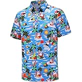 tracamiy Men's Christmas Shirt Short Sleeve Santa Claus Party Casual Golf Polo Shirts for Men