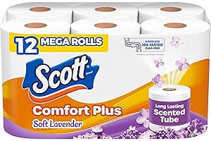 Scott ComfortPlus Toilet Paper with Soft Lavender Scented Tube, 12 Mega Rolls, 310 Sheets per Roll, Septic-Safe, 1-Ply Toilet Tissue