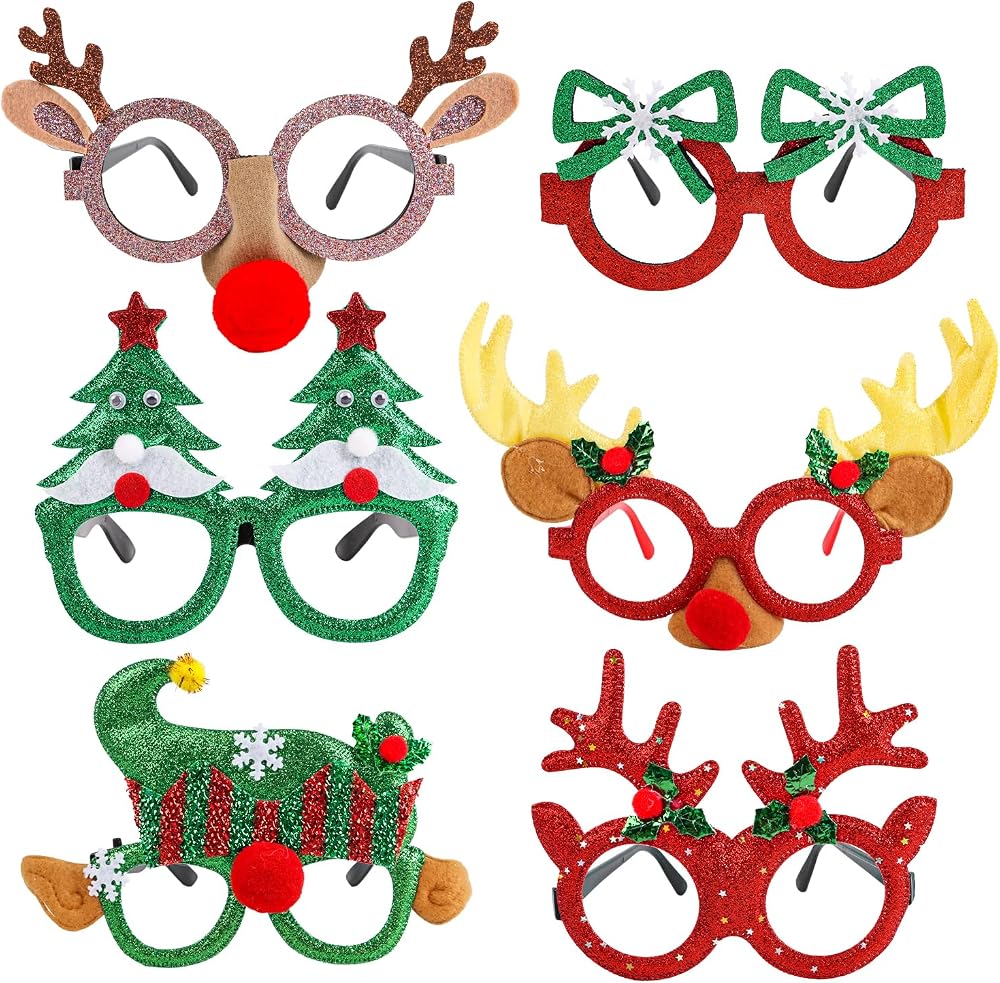 VEYLIN 6pcs Christmas Glitter Party Glasses Fancy Dress Costume Photo Booth