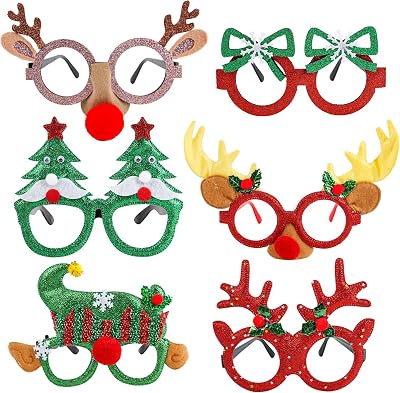 VEYLIN 6pcs Christmas Glitter Party Glasses Fancy Dress Costume Photo Booth
