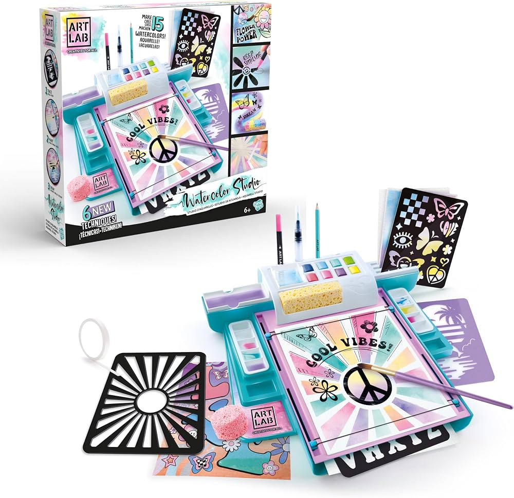 Art Lab Watercolour Studio - 8 Paints, 15 Colours, 15 Papers, Stencils Kit