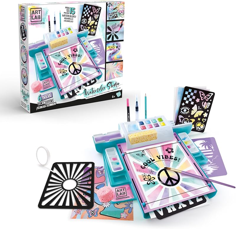 Art Lab Watercolour Studio - 8 Paints, 15 Colours, 15 Papers, Stencils Kit