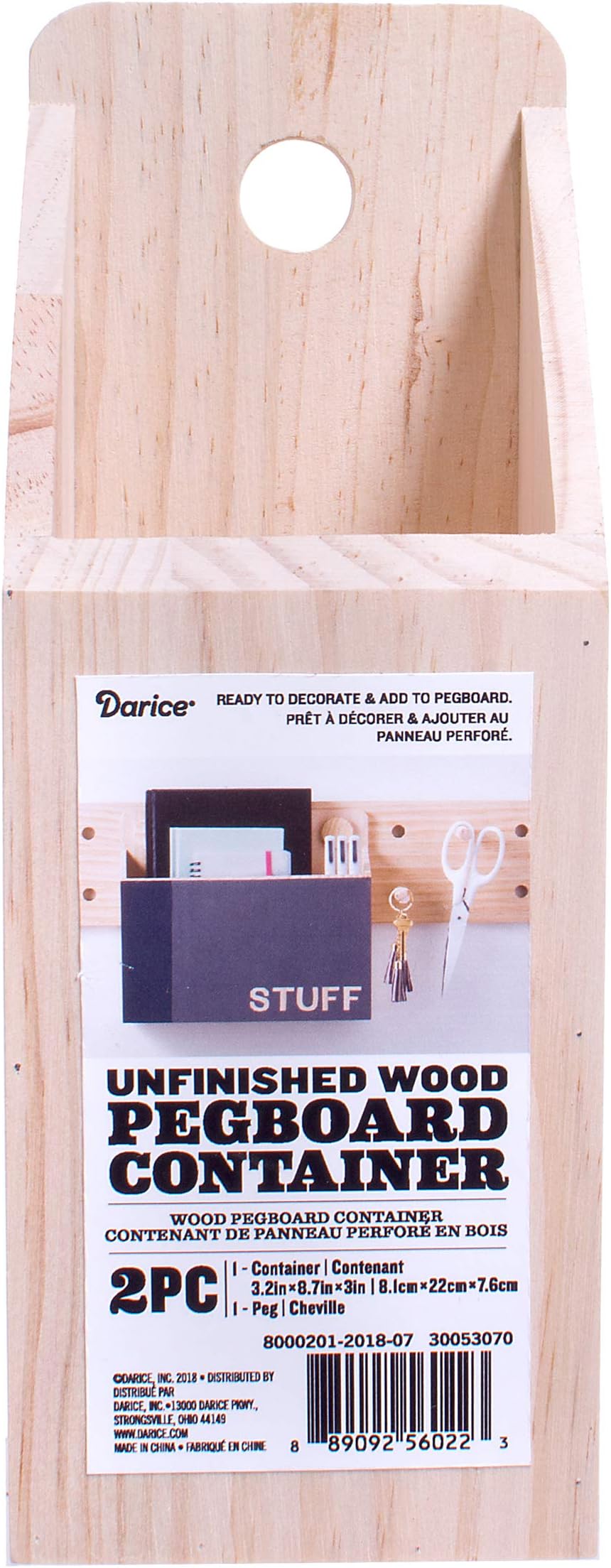 Darice System: Wooden Pegboard Container, 3.25 x 8.75 Inches, Unfinished/Natural