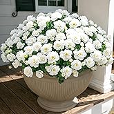 Ivydale Artificial Fake White Flowers Plants for Spring Outdoor Outside, Faux Silk Camellia UV Resistant Realistic for Front Door Porch Patio Balcony Garden Yard Decor, 3 Large Bundles