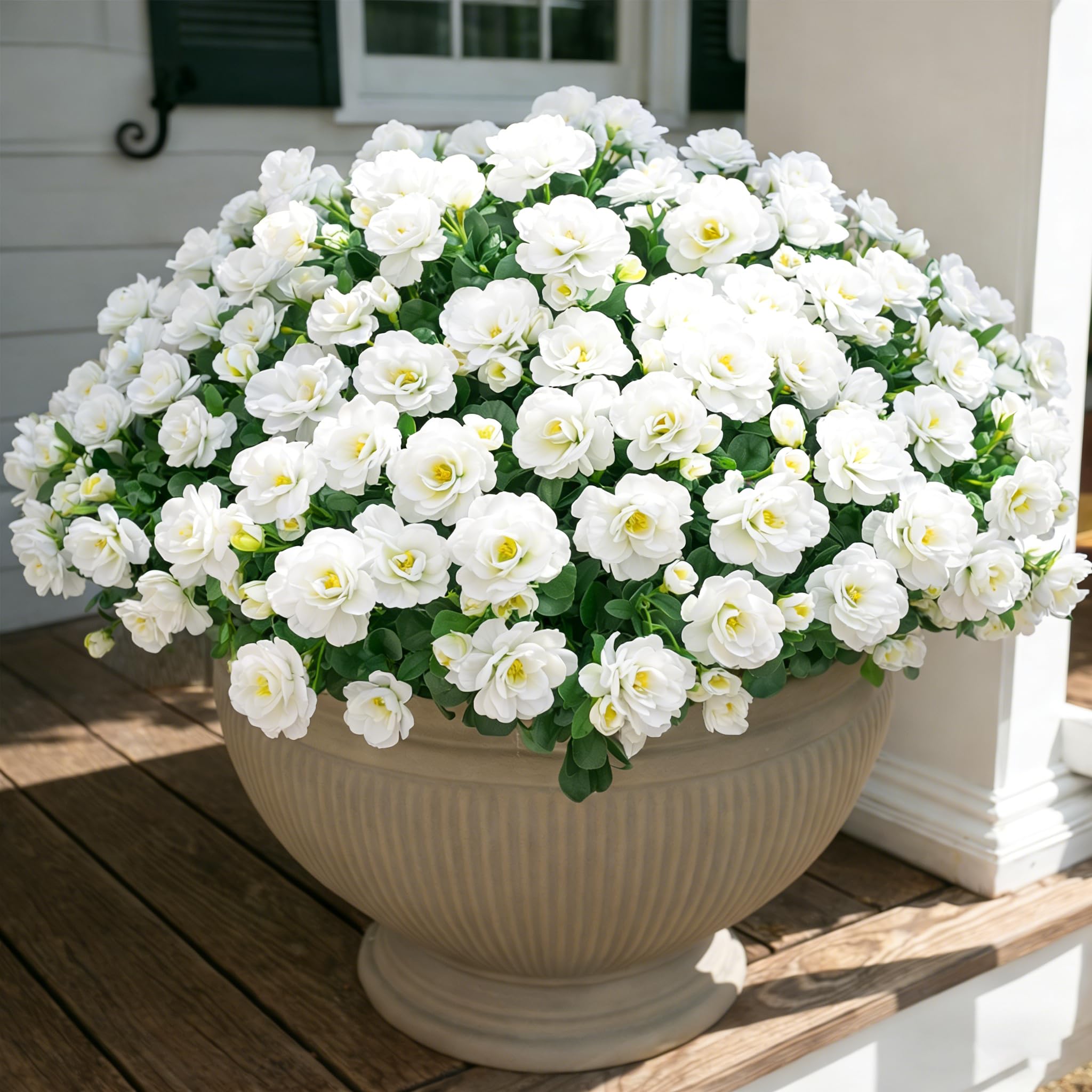 Ivydale Artificial Fake White Flowers Plants for Spring Outdoor Outside, Faux Silk Camellia UV Resistant Realistic for Front Door Porch Patio Balcony Garden Yard Decor, 3 Large Bundles