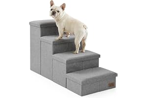 COZY KISS Dog Stairs with Storage, 4-Step Wider Sturdy Dog Steps for Small/Medium/Large Dogs and Older Cats, Folding Doggie Ramp for Bed/Couch/Car Hold Up to 180 lbs (22" H, Grey)