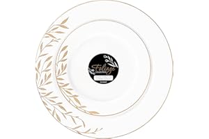 PLASTICPRO 32 Pack Elegant Disposable Plastic Plates Combo Set Includes 16 Dinner Plate and 16 Salad Plate Heavy Duty Fancy P