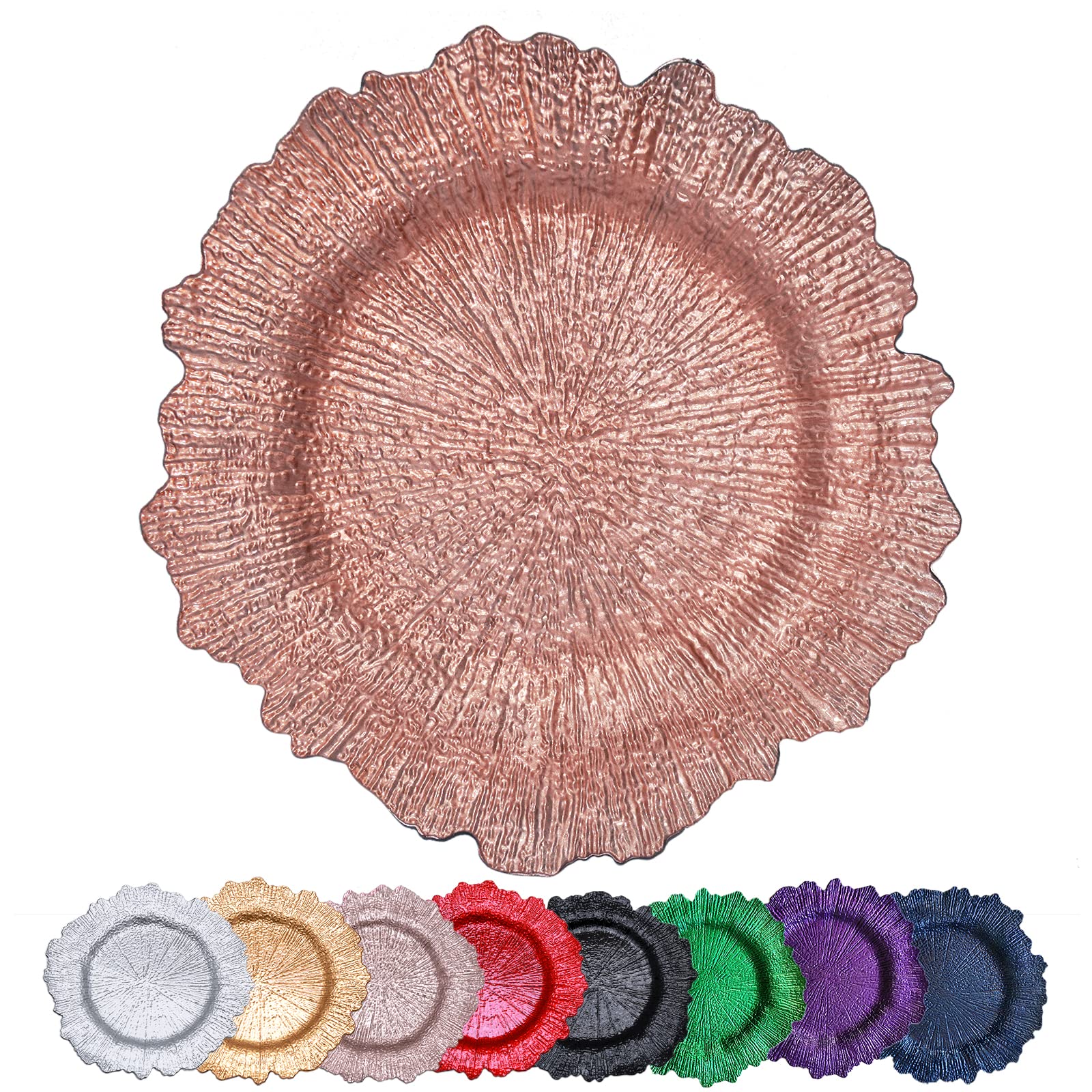 Photo 1 of DaCakeWS Reef Charger Plates 13inch, Set 10PCS Plastic Floral Charger Plates Wedding for Dinner,Wedding,Party,Event,Decoration (10, Reef Blush Pink)