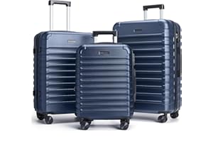 LIGHT FLIGHT Luggage Sets, 3 Piece Durable Suitcase Set with Spinner Wheels, 3 Pcs Hardside Lightweight luggage with TSA Lock, Large Checked Travel Suitcases, 20/24/28 Inch, Dark Blue