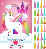 JOYIN Pin the Horn on the Unicorn Game Poster 28x21 with 24 Horns Blindfold view 9
