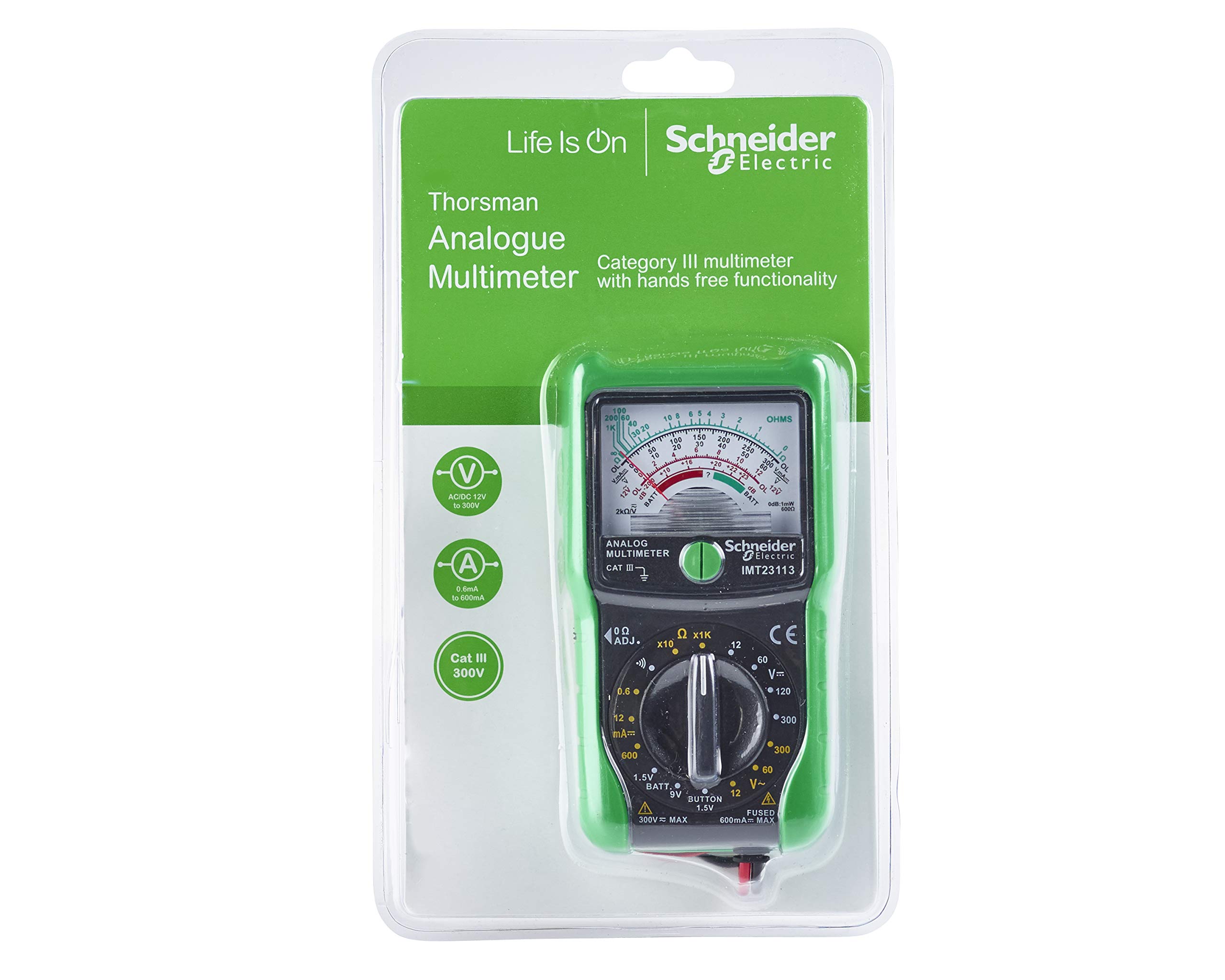 Schneider Electric Thorsman - Analogue Multimeter, Voltmeter/Ammeter/OHM AC DC Tester, CAT III, IMT23113