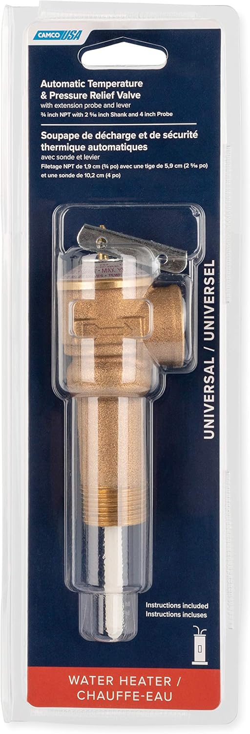 Camco 10493 3/4" Temperature and Pressure Relief Valve with 4" Epoxy-Coated Probe - Extended Shank: Automotive