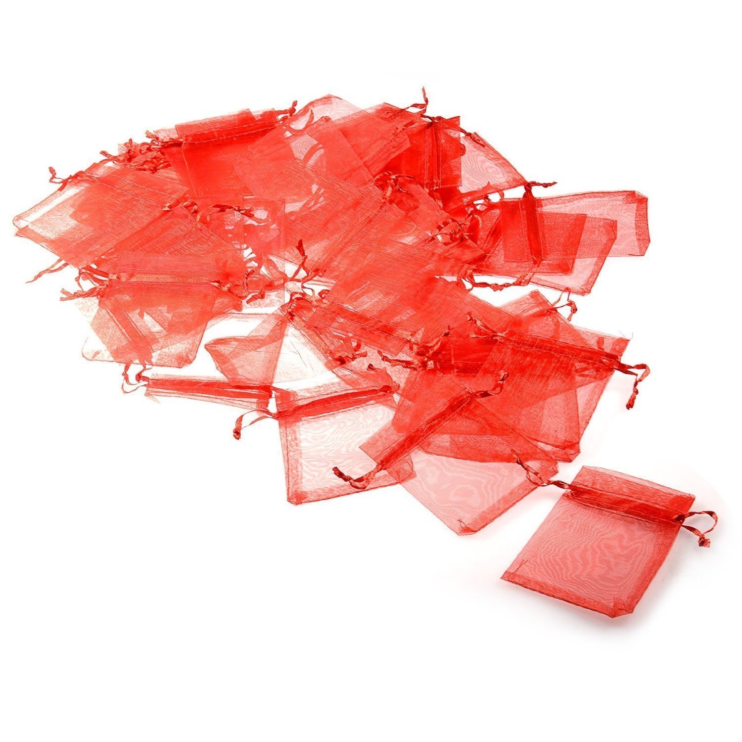 JZK 50 x Red Organza Party Favour Bags Confetti Sweets Bag 7x9 cm Small Drawstring Bags for Wedding Children Birthday Baby Shower