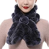 Valpeak Fur Scarves for Women Rabbit Fur Scarf Wrap Wave Cut Fur Neck Warmer Scarf for Winter Knitted Fuzzy Fluffy